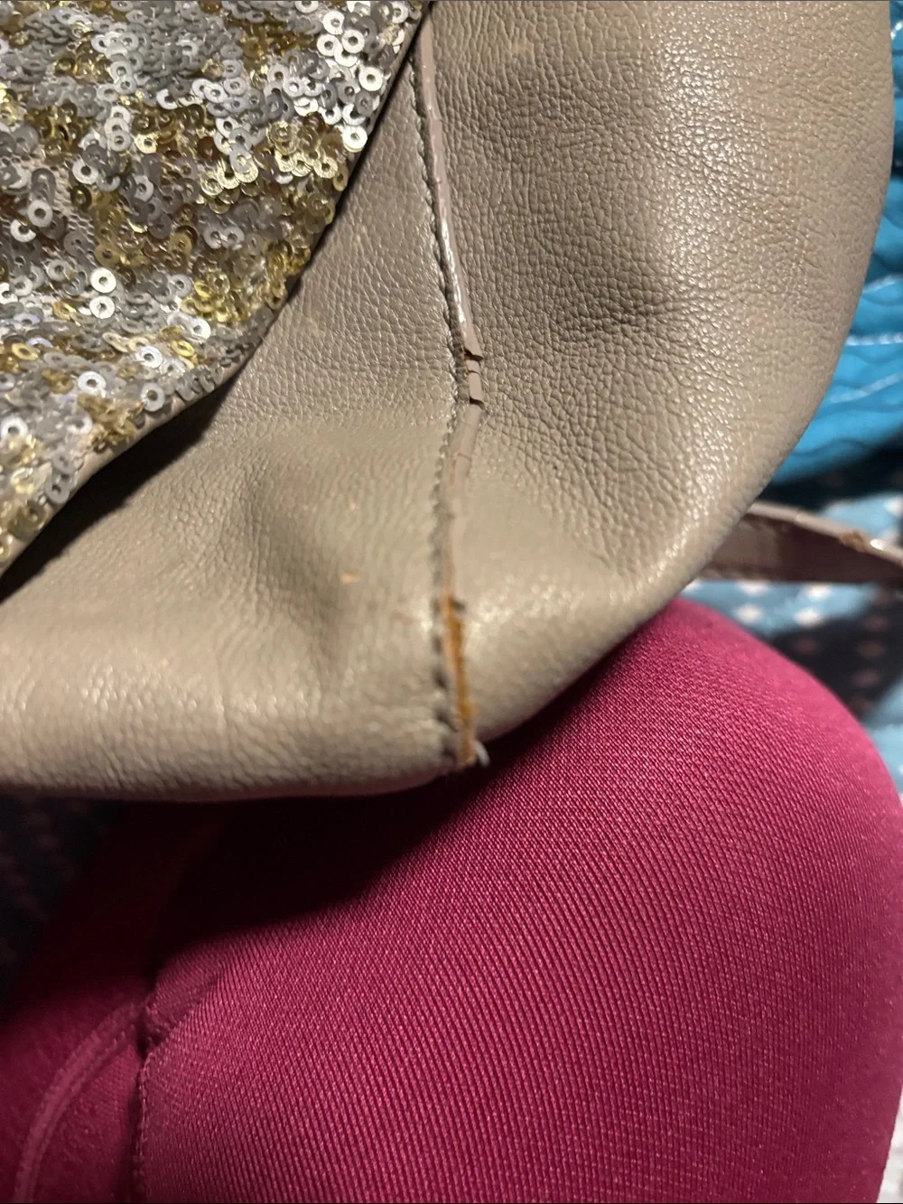 Rare Betsey Johnson Taupe Handbag with Iridescent Sequin Bow